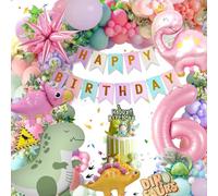 Decoration Anniversaire 6 Ans Fille, 6 Ans Ballons Décoration pour Anniversaire Enfant Décoration Dinosaure, Bannière Anniversaires Enfants, Ballon en Aluminium Dinosaure pour Filles