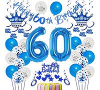 Décoration Anniversaire 60 Ans - Ballons Bleus et Décoration de Gâteau pour Homme