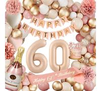 Decoration Anniversaire 60 Ans Femme, Ballon 60 Ans, Deco 60, Happy Birthday Decoration, Ballons Roses Rétro 60e Avec Banderole Joyeux Anniversaire Pour Décoration De Fête Pour Femmes