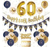 Décoration Anniversaire 60 Ans Homme - Bannière Joyeux Anniversaire, Ballons Bleu et Or, Confettis Dorés pour Deco Homme