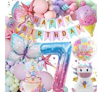 Decoration Anniversaire 7 Ans, Ballons Décoration pour Anniversaire Décoration Licorne, Bannière Anniversaire, Ballon en Aluminium Licorne Papillon