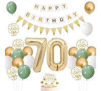 Decoration Anniversaire 70 an Femme,Deco 70 ans Vert et Or,Ballon 70 ans Vert Or de Fête,Kit Ballon Guirlande Bannière Joyeux Anniversaire pour 70 an Femme Parti Décoration