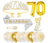 Décoration Anniversaire 70 Ans Femme, Kit Or avec Ballons et Couronne