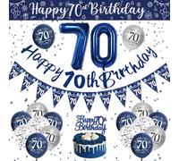 Décoration Anniversaire 70 Ans Homme, Ballon Anniversaire 70 Ans, Décoration de Fête Bleu Argenté, Bannière Happy Birthday Ballon Confettis pour 70 Homme Décoration