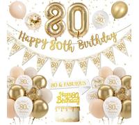 Decoration Anniversaire 80 Ans, Ballon 80 Ans Anniversaire Femme, Blanc Or 80 Ans Anniversaire, Deco 80 Ans Ballon, Confettis[A286]