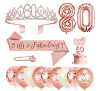 Décoration Anniversaire 80 Ans Femme, Kit Or Rose avec Ballons et Couronne