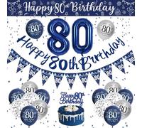Décoration Anniversaire 80 Ans Homme, Ballon Anniversaire 80 Ans, Décoration de Fête Bleu Argenté, Bannière Happy Birthday Ballon Confettis pour 80 Homme Décoration