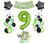 Decoration Anniversaire 9 An Football Garcon, Anniversaire Décoration Hélium Ballons Noir Vert Blanc Avec Foot Ballon Numéro Nombre 9 Enfant Garçon Carte Gâteau Joyeux Anniversaire Bannière Accessoire