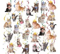 Decoration Anniversaire à Thème Chat,26pcs Chats Décorations de Tourbillonnantes,pour Fournitures de fête d'anniversaire pour Chat Deco Anniversaire Chats