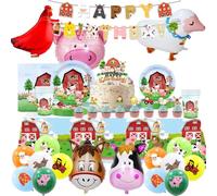 Décoration Anniversaire Animaux Ferme,Vaisselle Fête Animaux Ferme | Nappe, Assiettes Carton, Bannière, Décoration d'anniversaire pour 10 personnes