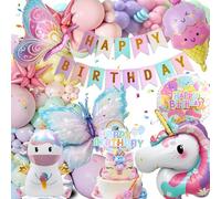 Decoration Anniversaire, Ballons Décoration pour Anniversaire Décoration Licorne, Bannière Anniversaire, Ballon en Aluminium Licorne Papillon