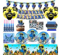 Decoration Anniversaire Batman, Fournitures de Fête d'anniversaire Batman pour Enfant avec Vaisselle Assiettes Serviettes Tasses Bannière Décorations Gâteau & Ballons (68 pièces)