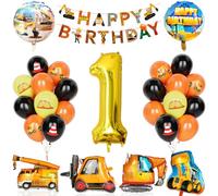 Decoration Anniversaire Chantier 1 Ans, 29Pcs Fournitures Fête Construction Avec Bannière, Ballon Numéro 1 Avec Bulldozer Grue Chariot Élévateur Ballons Pelle Pour Garçons Enfant Fête Construction