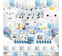 Decoration Anniversaire Chat 114 Pcs,Chat Thème Vaisselle Set avec Assiette,Bannière,Nappe,Gâteau Deco,Chat Ballon en Aluminium,Fournitures de Fête de Animaux,Chat Dèco Fille Garçons