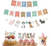 Décoration anniversaire chien - Kit fête chien avec guirlande en carton + banderole DIY + 12 cake toppers - Thème chiot joyeux pour anniversaire animal, fête bébé, réunion famille