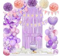 Decoration Anniversaire Décorations Violet Rose Ballons Kit pour Femme Fille Anniversaire avec Banderole Joyeux Pom Poms Confetti