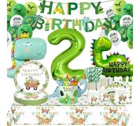 Decoration Anniversaire Dinosaure 2 Ans,Vaisselle Anniversaire Dinosaure,Ballon Anniversaire Dinosaure 2 Ans,Dino Déco Anniversaire Garçon,Vaisselle de Fête Dinosaure Assiettes pour 2 Ans Garcon