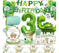Decoration Anniversaire Dinosaure 3 Ans,Vaisselle Anniversaire Dinosaure,Ballon Anniversaire Dinosaure 3 Ans,Dino Déco Anniversaire Garçon,Vaisselle de Fête Dinosaure Assiettes pour 3 Jahre Garcon
