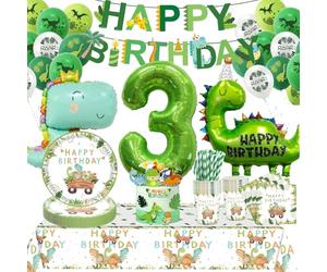 Decoration Anniversaire Dinosaure 3 Ans,Vaisselle Anniversaire Dinosaure,Ballon Anniversaire Dinosaure 3 Ans,Dino Déco Anniversaire Garçon,Vaisselle de Fête Dinosaure Assiettes pour 3 Jahre Garcon