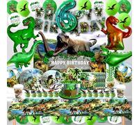 Decoration Anniversaire Dinosaure 6 Ans,146 Pcs Dinosaure Ballon Anniversaire Enfant,Kit Anniversaire Dinosaure Vaisselle avec Serviettes Assiettes Nappes,Jungle Dino Fête Ballon Déco,Dinosaure Deco