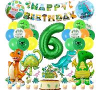 Decoration Anniversaire Dinosaure 6 Ans, XXL Ballons Dinosaure 6 Ans Garçon, avec Décoration de Gâteaux, Happy Birthday Bannière, pour Vert Jungle Thème Deco Anniversaire Fête Garçon Enfants