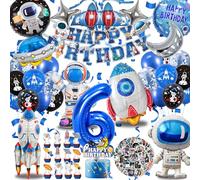 Décoration Anniversaire Espace Enfant 6 Ans, Ballon Chiffre 40 Pouces | Ballon chiffre 6 40 pouces, bannière Happy Birthday, déco gâteau, astronautes, fusées, OVNI, fusée ailée, latex, stickers