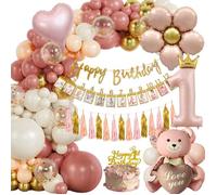 Décoration Anniversaire Fille 1 An - Kit Ballons Roses Rétro Avec Bannière Pour Fête Bébé[A206]