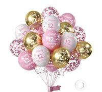 Décoration Anniversaire Fille 12 Ans,16pcs Blanc, Rose & Or Ballon Confettis Latex Ballons,Deco pour 12 ans Anniversaire Fille Femme Anniversaire Mariage Fête d'Anniversaire Décoration
