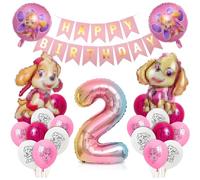 Décoration Anniversaire Fille 2 Ans Pat Dog Patrouille - Kit Ballon Rose Skye, Banderole Joyeux Anniversaire pour Fête
