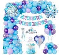 Decoration Anniversaire Fille, Princesse Ballon Avec Happy Birthday Guirlande, Cake Topper, Couronne Wand Princesse, Foil Bal[A67]