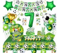 Decoration Anniversaire Foot 7 ans, Decoration Anniversaire Garcon 7 ans, Kit d'Anniversaire Football, Ballons Football Assiettes en Papier, Serviettes, Nappe, Bannières,Deco d'Anniversaire Football
