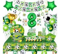 Decoration Anniversaire Foot 8 ans, Decoration Anniversaire Garcon 8 ans, Kit d'Anniversaire Football, Ballons Football Assiettes en Papier, Serviettes, Nappe, Bannières,Deco d'Anniversaire Football