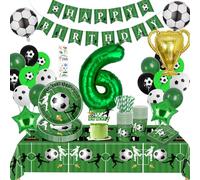 Decoration Anniversaire Football 6 Ans,Assiette Football Anniversaire Avec Bannière, Ballons,Foot Vaisselle Anniversair Decoration Serviettes Fournitures de Fête pour Garcon 16 Invités (6 Jahre)