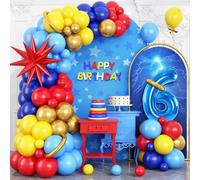 Decoration Anniversaire Garçon 6 Ans, Rouge Bleu Jaune Ballons Kit, Ballons Anniversaire Rouge Bleu Jaune, Bleus Ballon Anniversaires 6 an, Kit d'Arche Ballon Jaunes Rouges Bleus