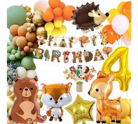 Décoration Anniversaire Garçon Fille, Décoration Fête d'Enfants, 4 Ans, Animaux de la Forêt Jungle, Ballon Orange Marron avec Joyeux Anniversaire