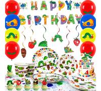 Décoration Anniversaire Hungry Caterpillar, 73pcs Set Vaisselle & Hungry Caterpillar Déco Anniversaire - Hungry Caterpillar Décoration Gateau Bannière Ballon Nappe etc Déco Hungry Caterpillar de Fête