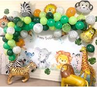 Décoration Anniversaire Jungle, Ballons Feuille Animaux Sauvages, Set de Décoration Safari Vert pour 1er Anniversaire Fille et Garçon
