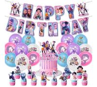 Decoration Anniversaire Kpop Demon Hunter Deko Huntrix Rumi Mira Zoey Saja Boys Décoration pour cupcakes Banderoles Ballons Décorations de fête Fournitures pour Les K-pop Fans Enfants (A02)