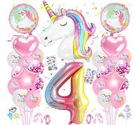 Decoration Anniversaire Licorne,Rose Licorne De Décoration Anniversaire,Géants Ballons Numéro 4,3D ÉnormeLicorne Ballon, licorne Accessoires De Fête pour Fête d'Anniversaire