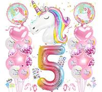 Decoration Anniversaire Licorne,Rose Licorne De Décoration Anniversaire,Géants Ballons Numéro 5,3D ÉnormeLicorne Ballon, licorne Accessoires De Fête pour Fête d'Anniversaire