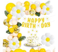 Decoration Anniversaire Marguerite, Géant Ballons Marguerite avec Happy Birthday bannière, Fleur Thème Ballons, Ballons Abricot pour Mariage Fête Bébé Baptême Anniversaire Fête Fille Enfants