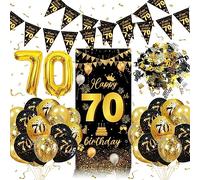 Décoration Anniversaire Noire et Or - Bannières, Confettis et Ballons pour 70 Ans de Fête