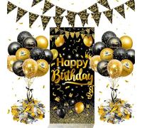 Décoration Anniversaire Or Noir,Déco Anniversaire Hommes Femmes, Decoration Anniversaire Bannière Or Noir,Confettis Déco Anniversaire Ballon Anniversaire,Birthday Decoration Set Fille Garçon