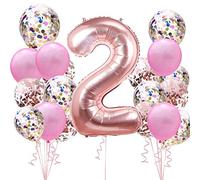 Décoration Anniversaire Or Rose pour 2 Ans ème Fille: Ballon Géant en Feuille D'hélium Rose Gold Numéro 2 Deco (Chiffre 100cm) et Confettis Ballons Décor pour Fête D'anniversaire Pour Enfants Garçon
