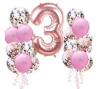 Décoration Anniversaire Or Rose pour 3 Ans ème Fille: Ballon Géant en Feuille D'hélium Rose Gold Numéro 3 Deco (Chiffre 100cm) et Confettis Ballons Décor pour Fête D'anniversaire Pour Enfants Garçon