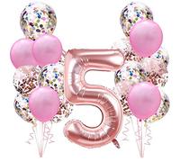 Décoration Anniversaire Or Rose pour 5 Ans ème Fille: Ballon Géant en Feuille D'hélium Rose Gold Numéro 5 Deco (Chiffre 100cm) et Confettis Ballons Décor pour Fête D'anniversaire Pour Enfants Garçon