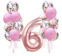 Décoration Anniversaire Or Rose pour 6 Ans ème Fille: Ballon Géant en Feuille D'hélium Rose Gold Numéro 6 Deco (Chiffre 100cm) et Confettis Ballons Décor pour Fête D'anniversaire Pour Enfants Garçon