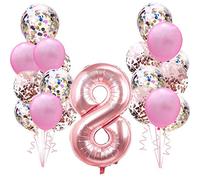 Décoration Anniversaire Or Rose pour 8 Ans ème Fille: Ballon Géant en Feuille D'hélium Rose Gold Numéro 8 Deco (Chiffre 100cm) et Confettis Ballons Décor pour Fête D'anniversaire Pour Enfants Garçon