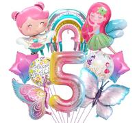 Décoration Anniversaire Papillon 5 Ans - Ballon Aluminium Fée Arc-en-Ciel Étoile - Pour Fête Enfants Fille