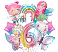 Décoration Anniversaire Papillon 6 Ans - Ballon Aluminium Fée Arc-en-Ciel Étoile - Pour Enfants Fête Fille
